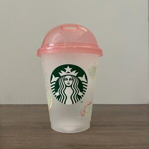 Starbucks Japan Pink Dome Lid Reusable Plastic Cold Cup - Marbled Hearts